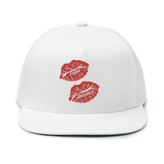Embroidered Kiss Snapback Cap — 'From Nashville' Red Lip Print